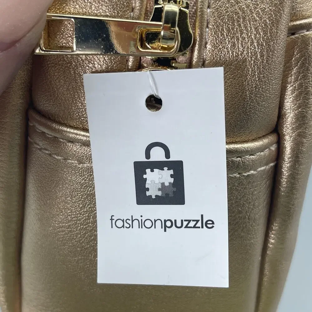 FashionPuzzle Triple Zip Small Crossbody Bag Faux Leather Rose Gold Purse NWT